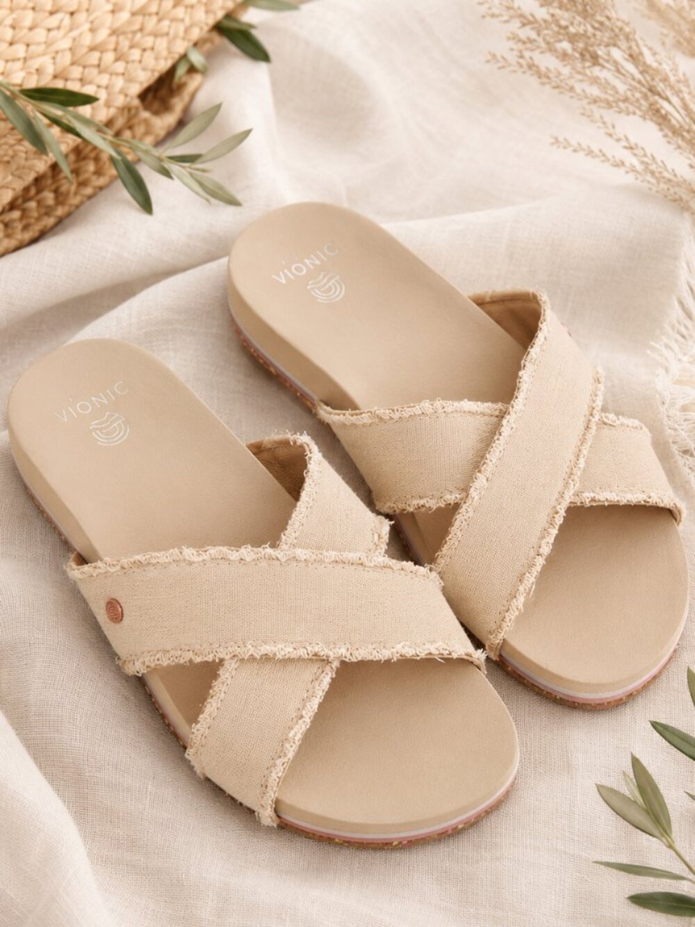 Vionic Boardwalk Panama Slide Sandals Semolina Beige Size 9